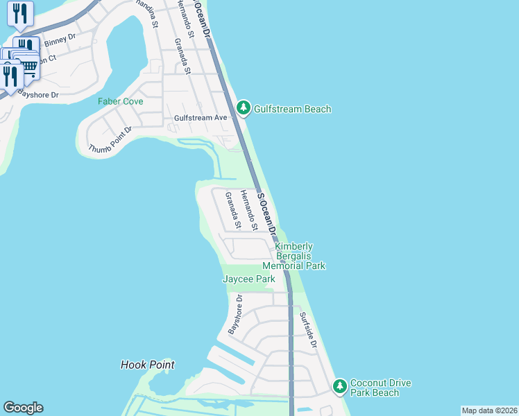 map of restaurants, bars, coffee shops, grocery stores, and more near 1125 South Ocean Drive in Fort Pierce