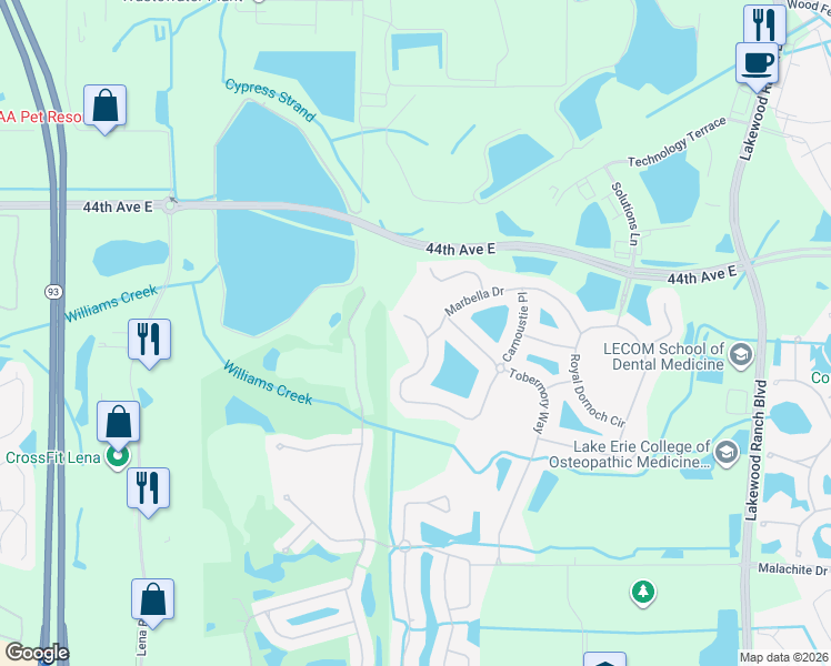 map of restaurants, bars, coffee shops, grocery stores, and more near 9706 Carnoustie Place in Bradenton