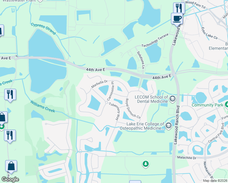 map of restaurants, bars, coffee shops, grocery stores, and more near 10123 Carnoustie Place in Bradenton
