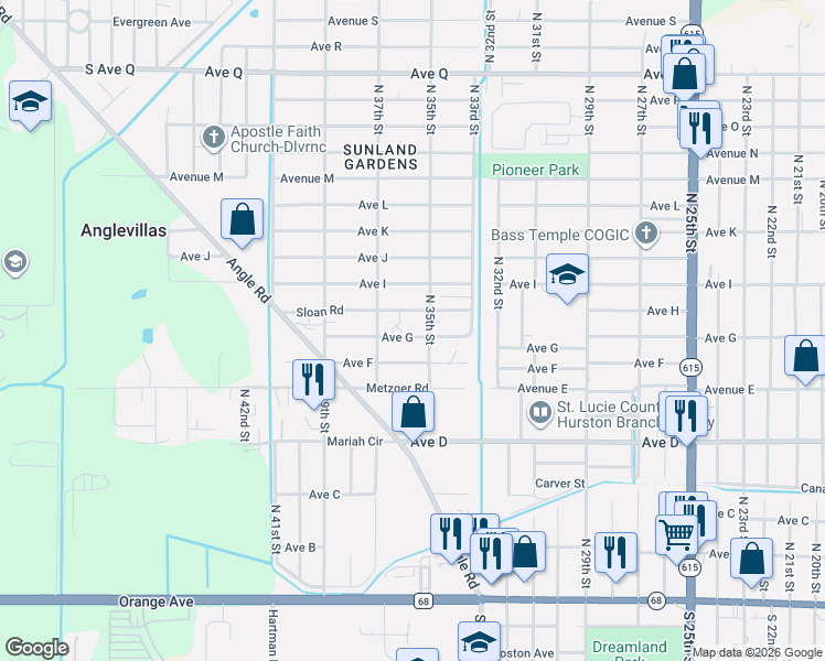 map of restaurants, bars, coffee shops, grocery stores, and more near 3508 Sloan Road in Fort Pierce