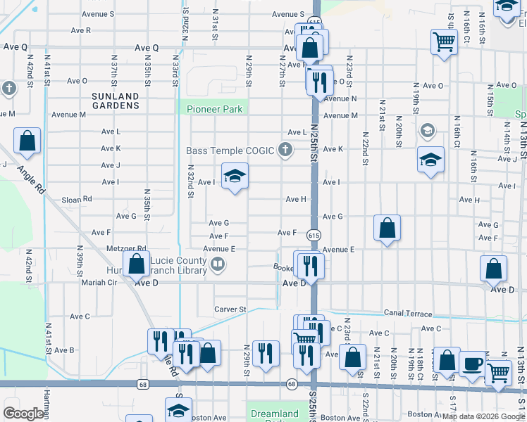 map of restaurants, bars, coffee shops, grocery stores, and more near 2807 Avenue H in Fort Pierce