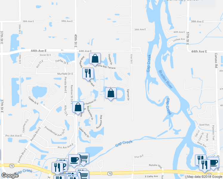 map of restaurants, bars, coffee shops, grocery stores, and more near 4841 Bookelia Circle in Bradenton