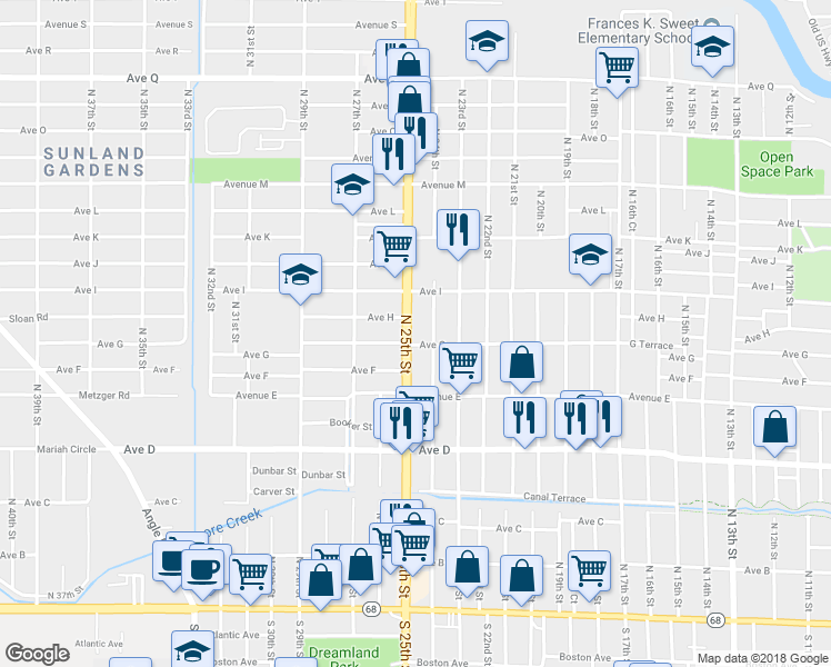 map of restaurants, bars, coffee shops, grocery stores, and more near 901 North 24th Street in Fort Pierce