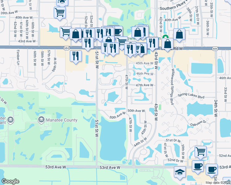 map of restaurants, bars, coffee shops, grocery stores, and more near 4815 47th Avenue West in Bradenton