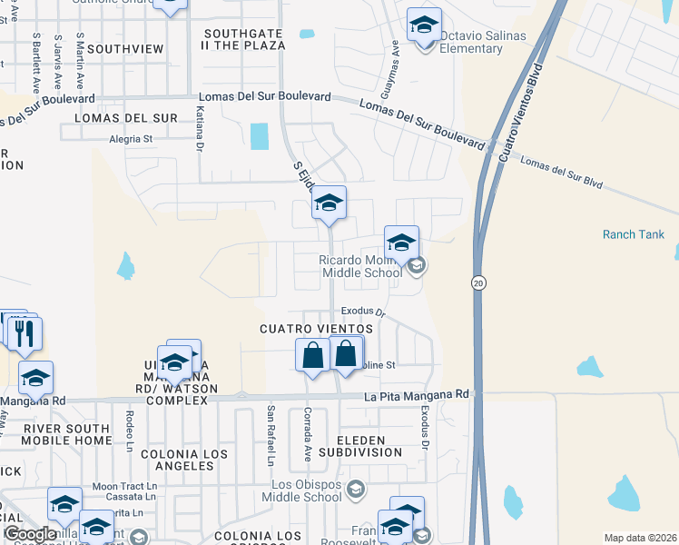 map of restaurants, bars, coffee shops, grocery stores, and more near 4403 Mercedes Drive in Laredo