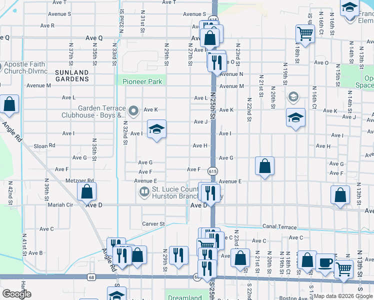 map of restaurants, bars, coffee shops, grocery stores, and more near 807 North 27th Street in Fort Pierce