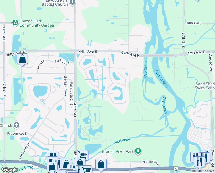 map of restaurants, bars, coffee shops, grocery stores, and more near 4842 Bookelia Circle in Bradenton