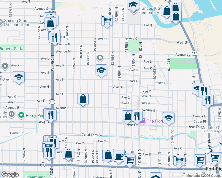 map of restaurants, bars, coffee shops, grocery stores, and more near 814 North 17th Street in Fort Pierce