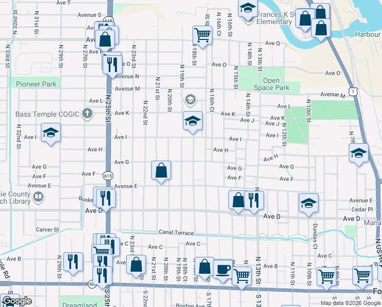 map of restaurants, bars, coffee shops, grocery stores, and more near 805 North 18th Street in Fort Pierce