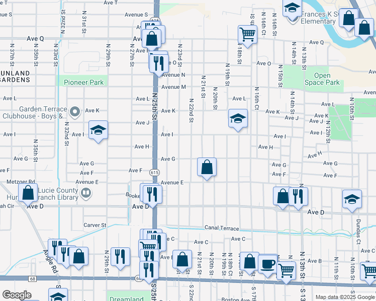 map of restaurants, bars, coffee shops, grocery stores, and more near 809 North 22nd Street in Fort Pierce