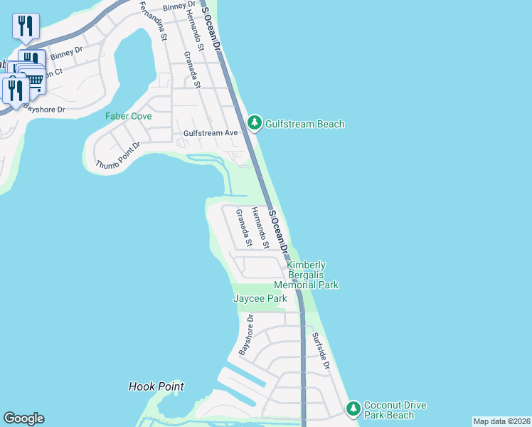 map of restaurants, bars, coffee shops, grocery stores, and more near 1106 South Ocean Drive in Fort Pierce