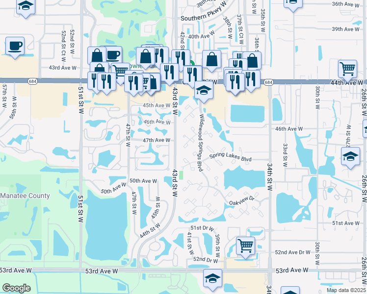 map of restaurants, bars, coffee shops, grocery stores, and more near 273 Sherwood Drive in Bradenton