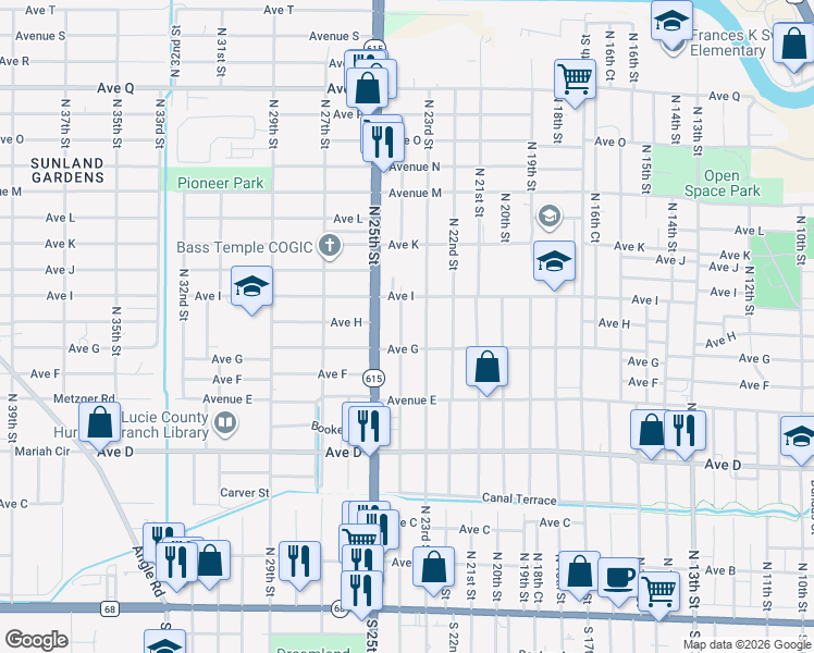 map of restaurants, bars, coffee shops, grocery stores, and more near 901 North 24th Street in Fort Pierce