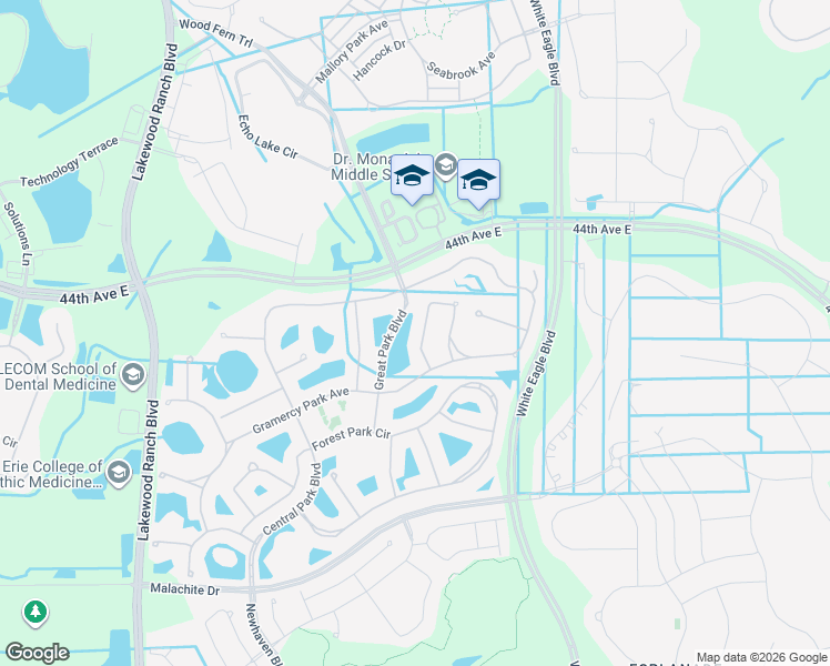 map of restaurants, bars, coffee shops, grocery stores, and more near 4730 Balboa Park Loop in Bradenton