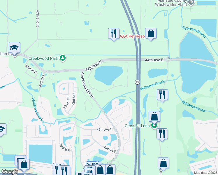map of restaurants, bars, coffee shops, grocery stores, and more near 7425 Ridgelake Circle in Bradenton