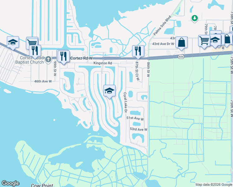 map of restaurants, bars, coffee shops, grocery stores, and more near 4703 Mangrove Point Road in Bradenton