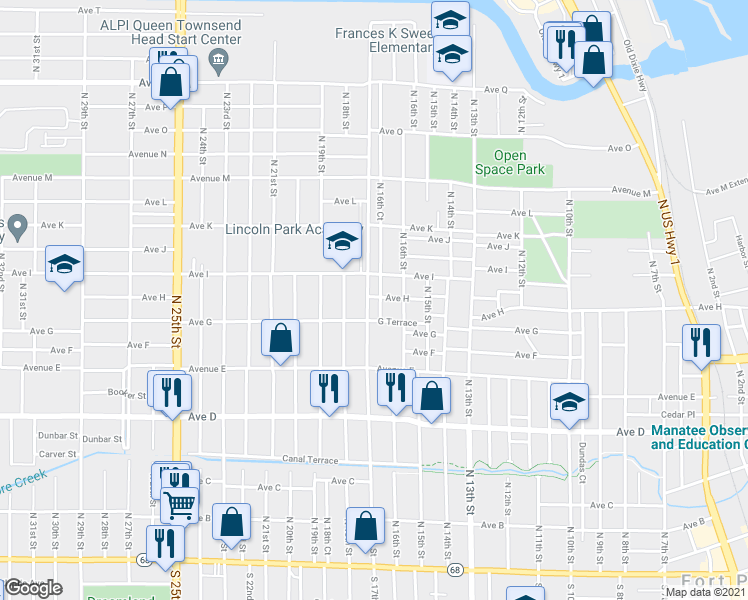 map of restaurants, bars, coffee shops, grocery stores, and more near 814 North 17th Street in Fort Pierce