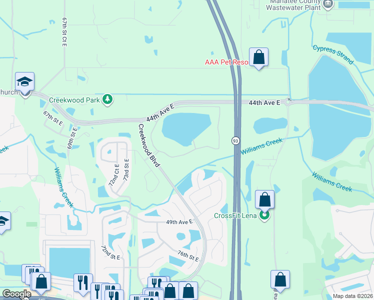 map of restaurants, bars, coffee shops, grocery stores, and more near 7425 Ridgelake Circle in Bradenton