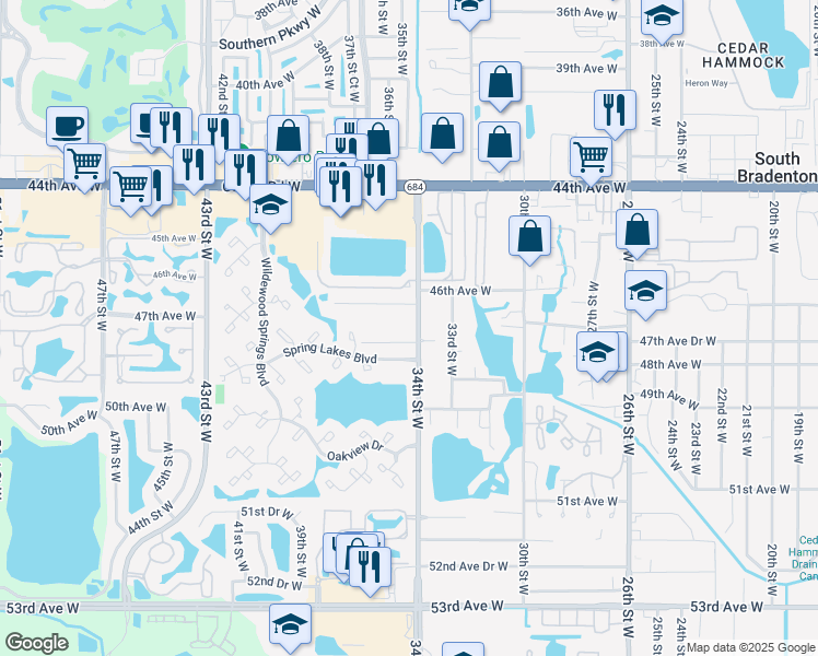 map of restaurants, bars, coffee shops, grocery stores, and more near 4620 34th Street West in Bradenton