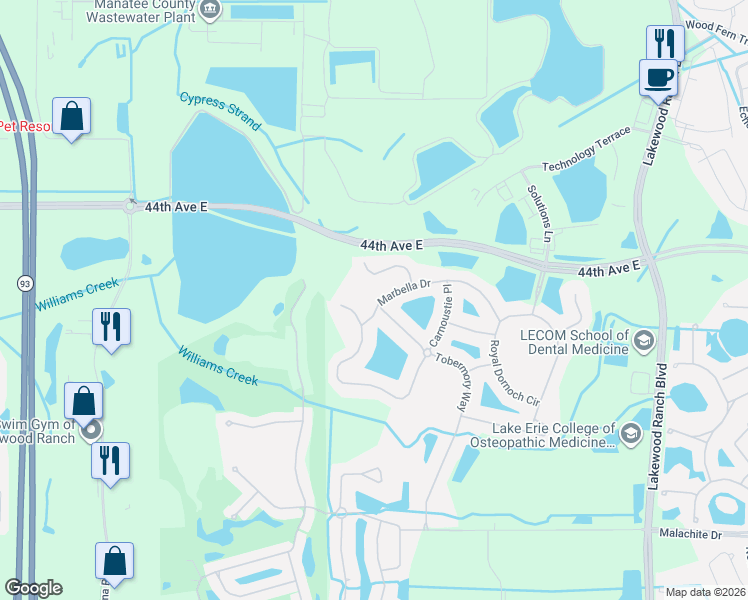 map of restaurants, bars, coffee shops, grocery stores, and more near 9817 Marbella Drive in Bradenton