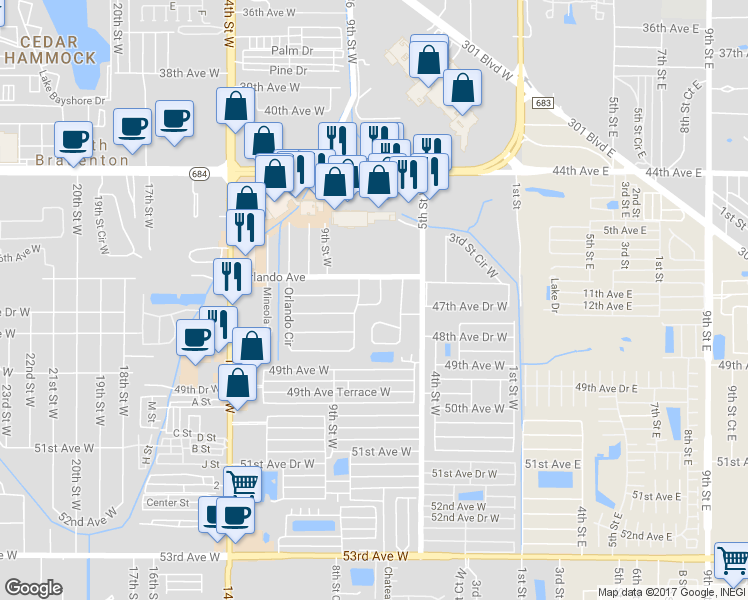 map of restaurants, bars, coffee shops, grocery stores, and more near 756 Melody Lane in Bradenton