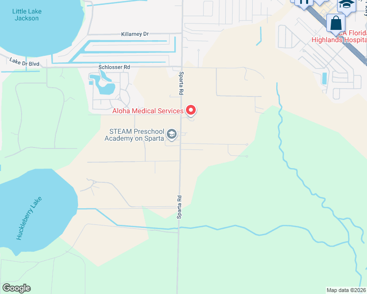 map of restaurants, bars, coffee shops, grocery stores, and more near 1701 Elf Drive in Sebring
