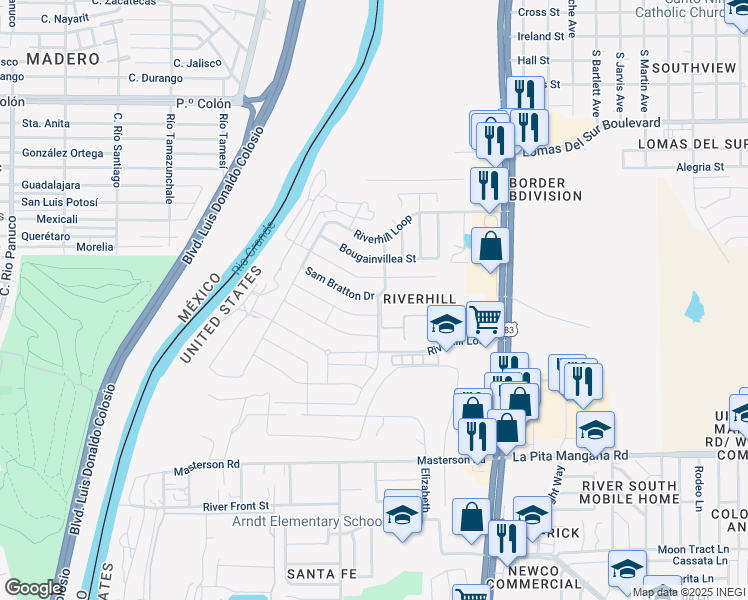 map of restaurants, bars, coffee shops, grocery stores, and more near 647 Sam Bratton Drive in Laredo