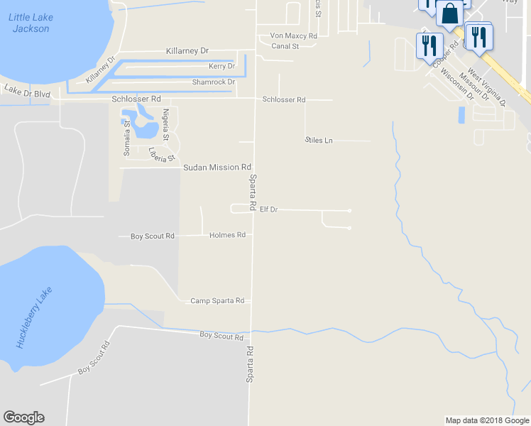 map of restaurants, bars, coffee shops, grocery stores, and more near 1709 Elf Drive in Sebring