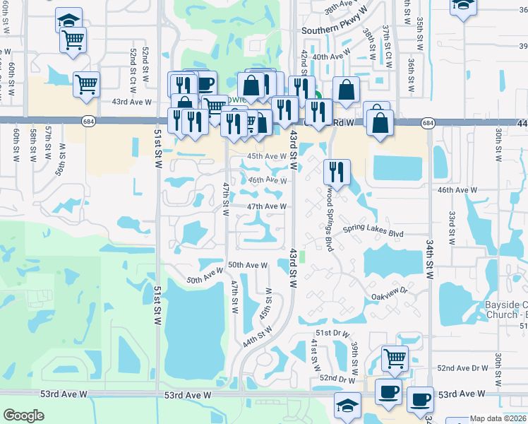 map of restaurants, bars, coffee shops, grocery stores, and more near 4701 Dundee Drive in Bradenton