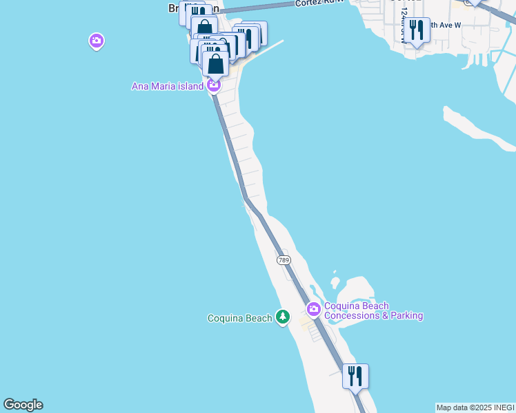 map of restaurants, bars, coffee shops, grocery stores, and more near 1407 Gulf Drive South in Bradenton Beach