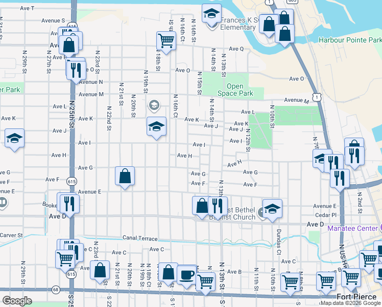 map of restaurants, bars, coffee shops, grocery stores, and more near 1510 Avenue H in Fort Pierce