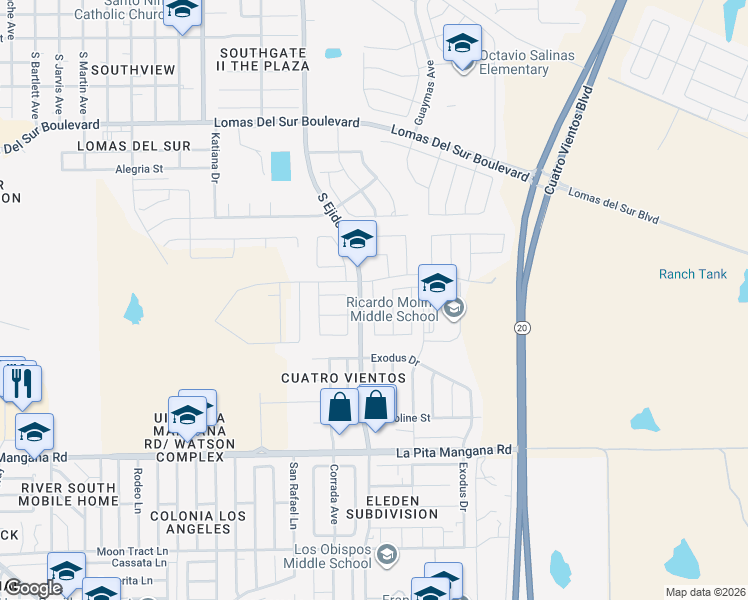 map of restaurants, bars, coffee shops, grocery stores, and more near 4403 Mercedes Drive in Laredo