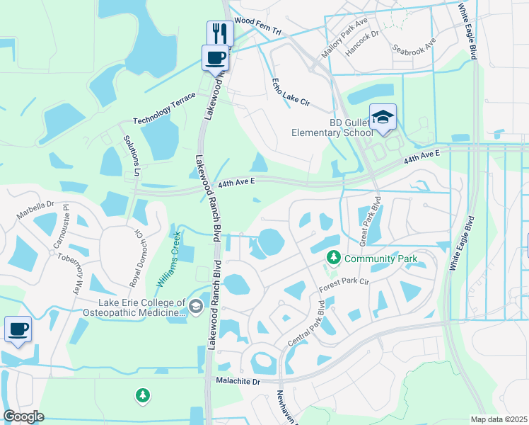 map of restaurants, bars, coffee shops, grocery stores, and more near 11405 Belvedere Terrace in Bradenton