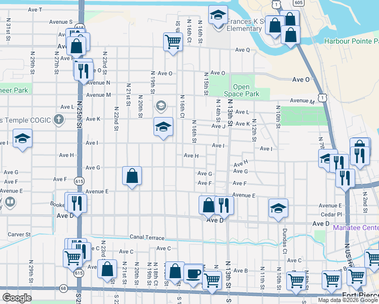 map of restaurants, bars, coffee shops, grocery stores, and more near 1510 Avenue H in Fort Pierce