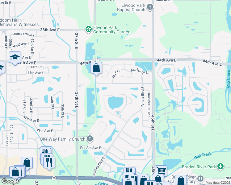 map of restaurants, bars, coffee shops, grocery stores, and more near 4207 Caddie Drive East in Bradenton