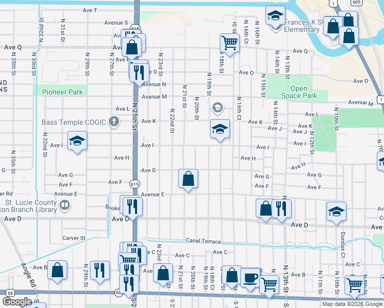 map of restaurants, bars, coffee shops, grocery stores, and more near 812 North 20th Street in Fort Pierce