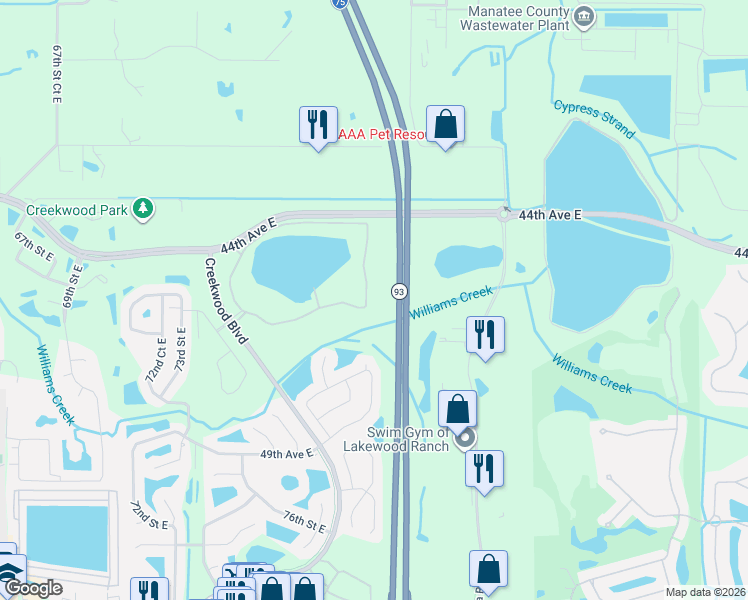 map of restaurants, bars, coffee shops, grocery stores, and more near 7521 Ridgelake Circle in Bradenton