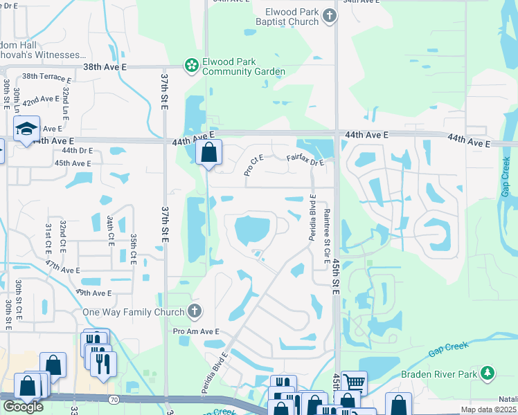 map of restaurants, bars, coffee shops, grocery stores, and more near 4207 Caddie Drive East in Bradenton
