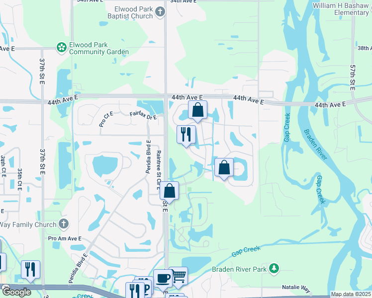 map of restaurants, bars, coffee shops, grocery stores, and more near 4538 Sanibel Way in Bradenton