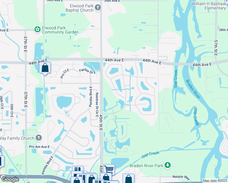 map of restaurants, bars, coffee shops, grocery stores, and more near 4538 Sanibel Way in Bradenton