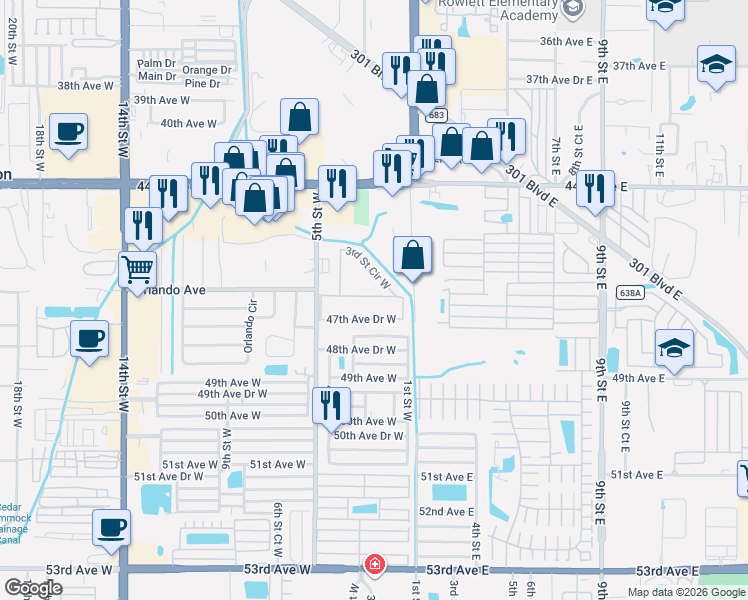 map of restaurants, bars, coffee shops, grocery stores, and more near 202 Southeast 46th Terrace in Cape Coral