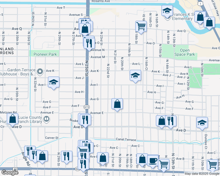map of restaurants, bars, coffee shops, grocery stores, and more near 903 North 21st Street in Fort Pierce