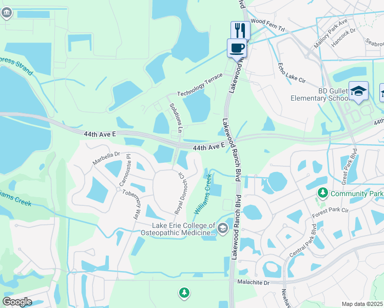 map of restaurants, bars, coffee shops, grocery stores, and more near 10648 Glencorse Terrace in Bradenton