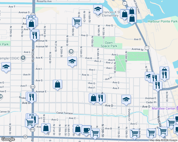 map of restaurants, bars, coffee shops, grocery stores, and more near 1510 Avenue H in Fort Pierce
