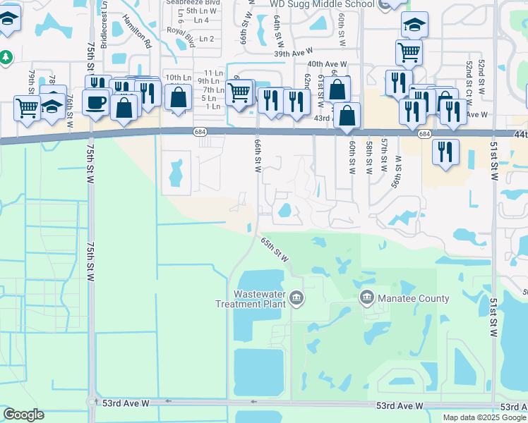 map of restaurants, bars, coffee shops, grocery stores, and more near 4601 66th Street West in Bradenton