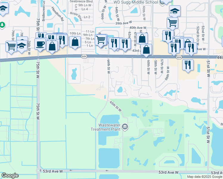 map of restaurants, bars, coffee shops, grocery stores, and more near 4601 66th Street West in Bradenton