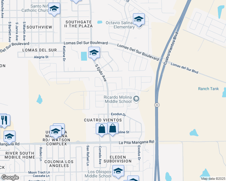 map of restaurants, bars, coffee shops, grocery stores, and more near Bianka Lane in Laredo