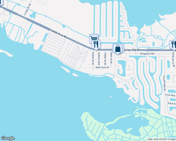 map of restaurants, bars, coffee shops, grocery stores, and more near 10203 46th Avenue West in Bradenton