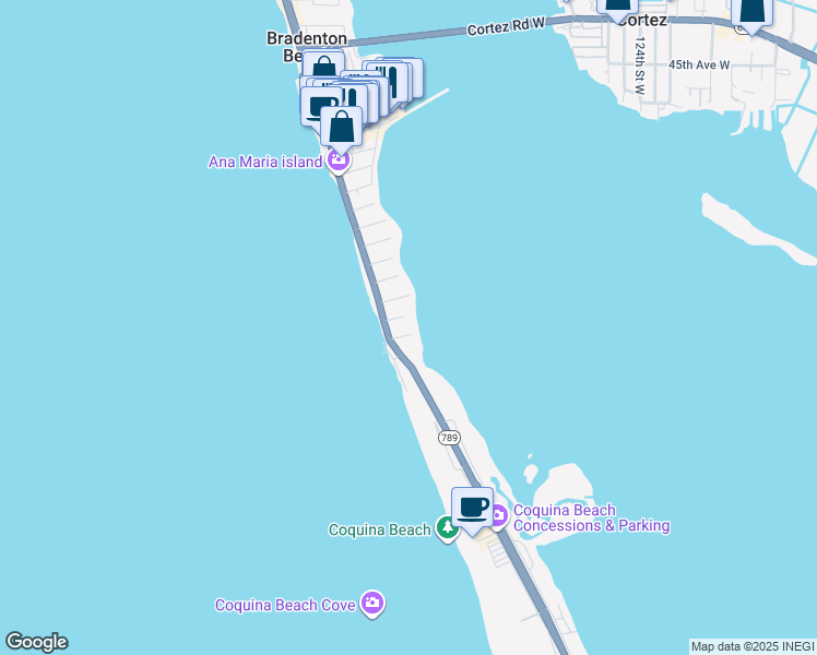 map of restaurants, bars, coffee shops, grocery stores, and more near 109 12th Street South in Bradenton Beach