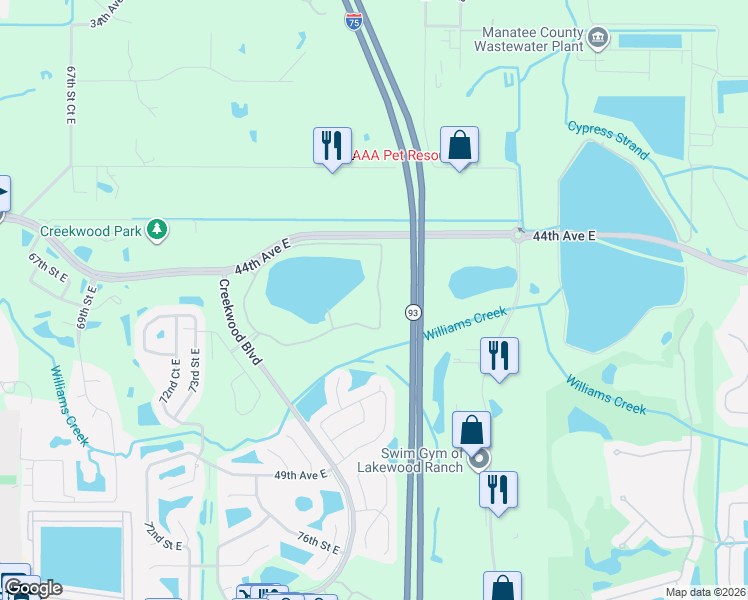 map of restaurants, bars, coffee shops, grocery stores, and more near 7557 Ridgelake Circle in Bradenton